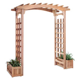 PA96-Set 6-ft Cedar Garden Pagoda Arbor with Side Planters | Wedding Arch for Ceremony | Wood Trellis for Outdoor & Plant Climbing | Handcrafted (Western Red Cedar)